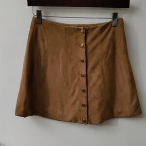 Altar'd State Brown Cassie Button Down A-line Skirt XS Boho Fall Preppy Festival